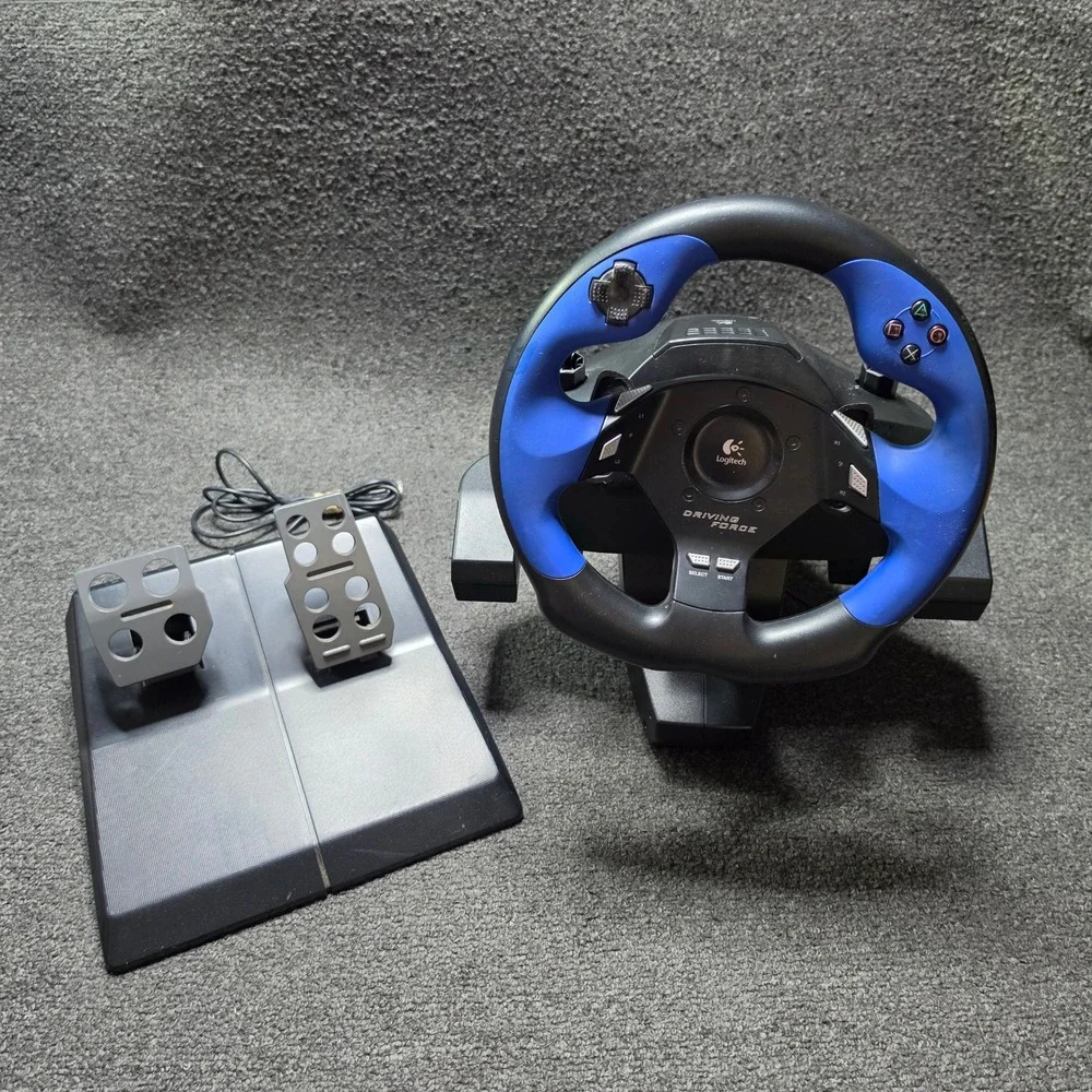 Logitech Driving Force Racing Wheel Blue Black PS2 PS3 PC E-UC2 Pedals Set
